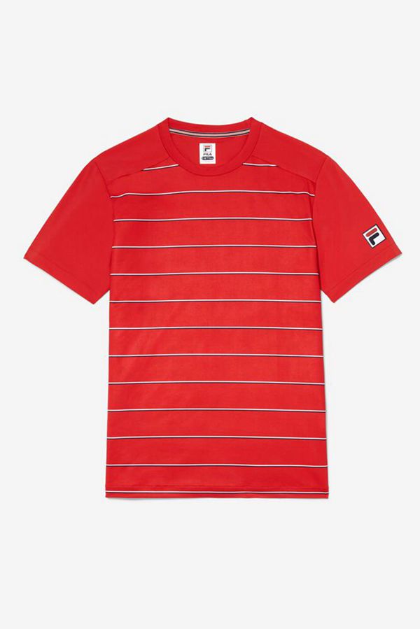 Fila Tričká Panske Červené / Pruhované - Striped Sleeve Tenis Vypredaj - Slovakia 14279-LMUN